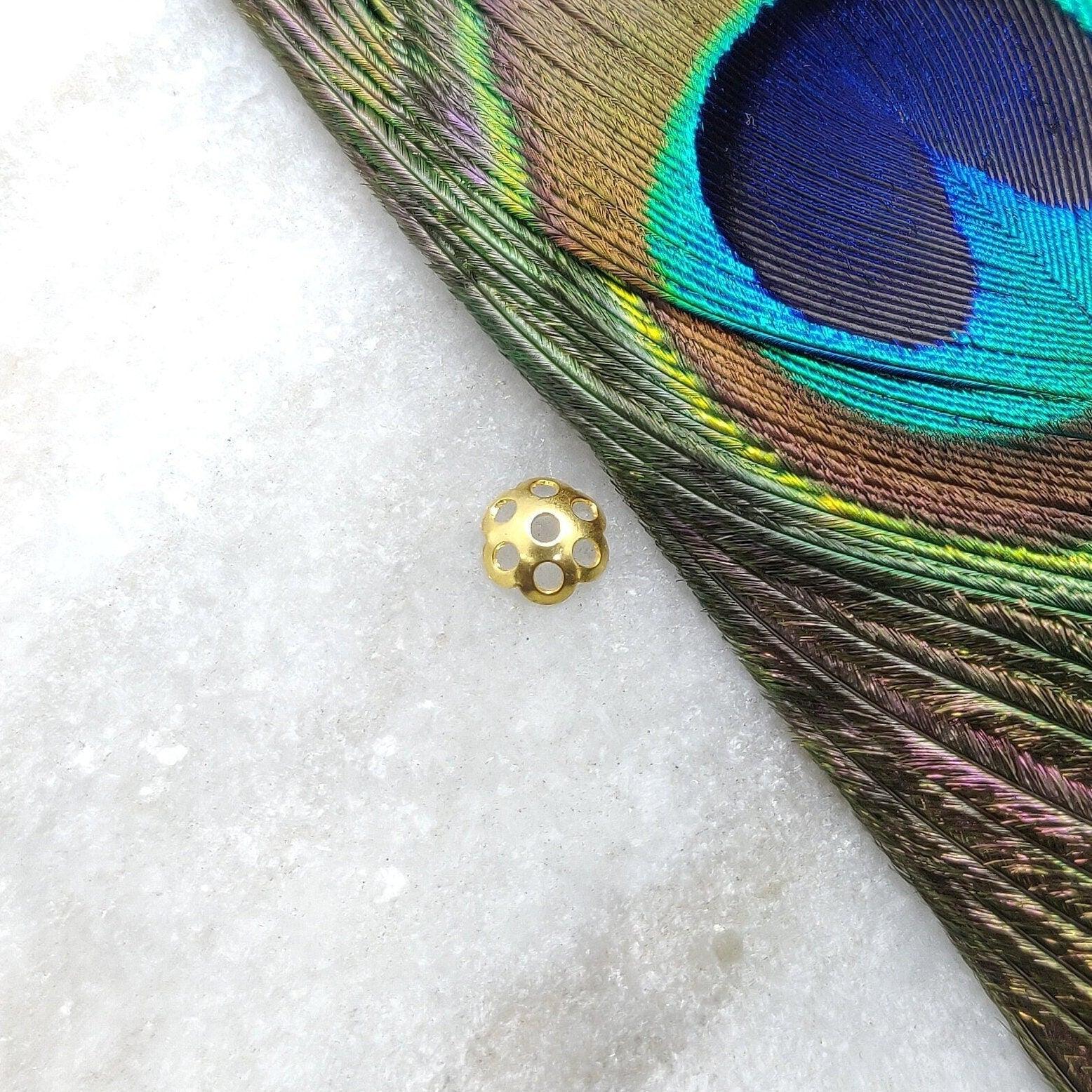 18K solid yellow gold flower bead cap - front view premium