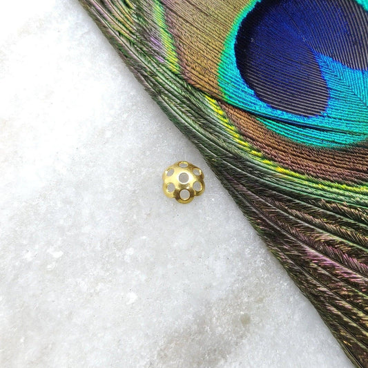 18K solid yellow gold flower bead cap - front view premium