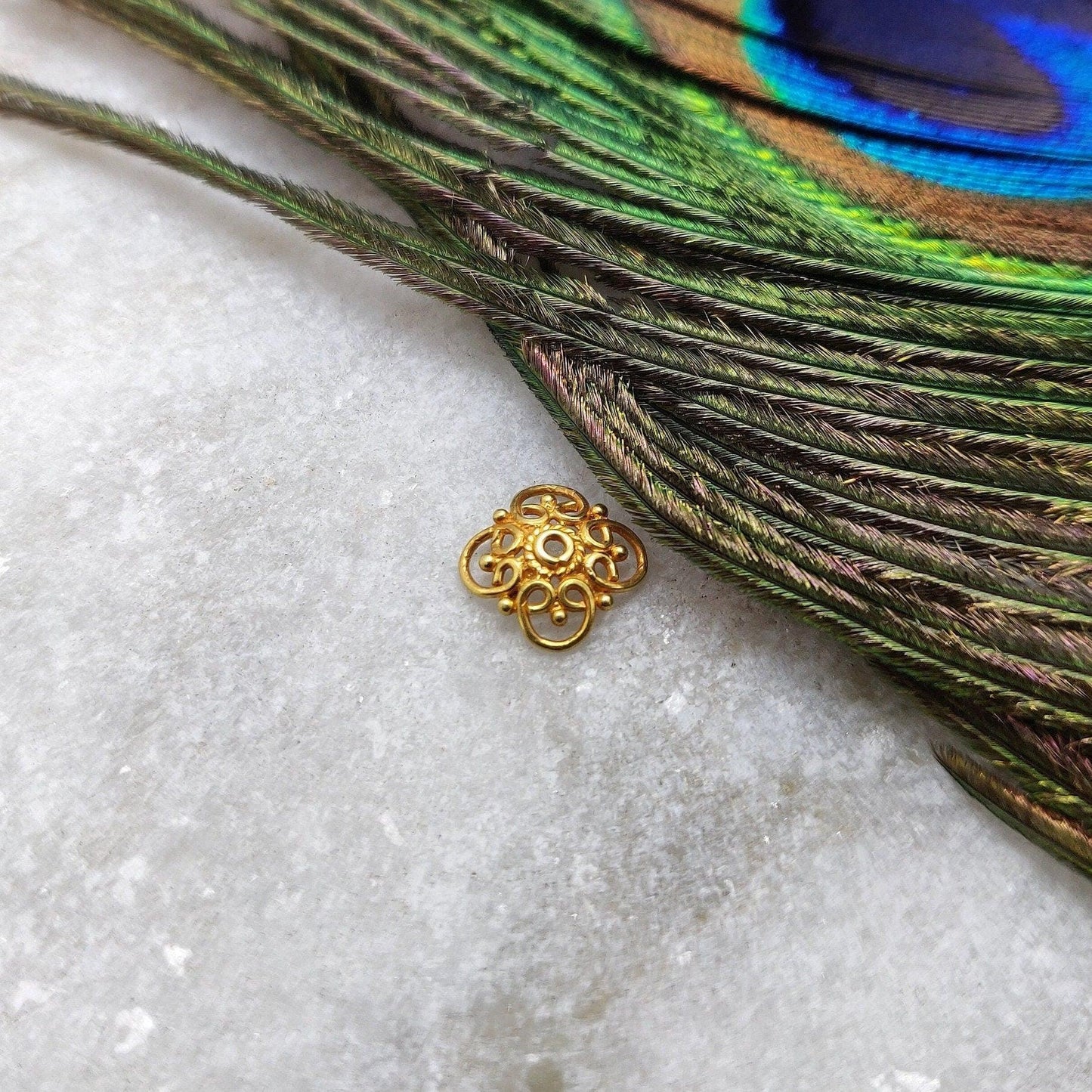 18K solid yellow gold spacer bead cap - front view