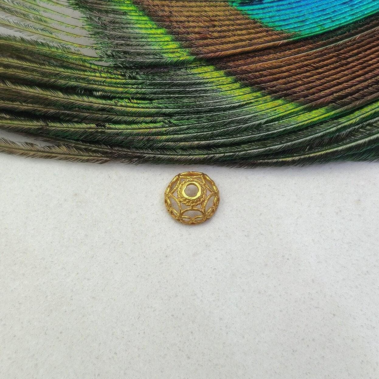 18K solid yellow gold spacer bead caps 7mm - front view