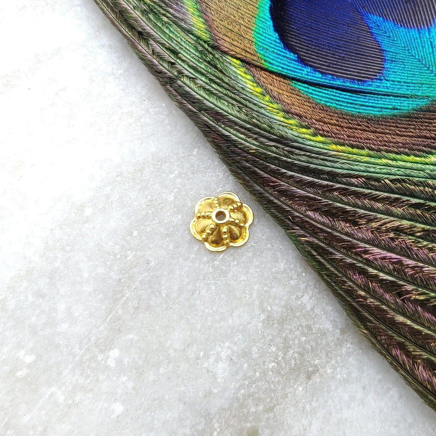 18K yellow gold charm spacer bead caps 3x8mm - front view