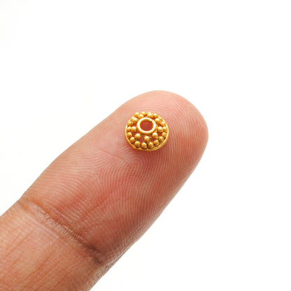 18K gold fancy round bead caps 6mm side profile
