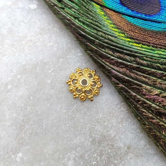 18K yellow gold filigree spacer bead cap findings 10mm front view