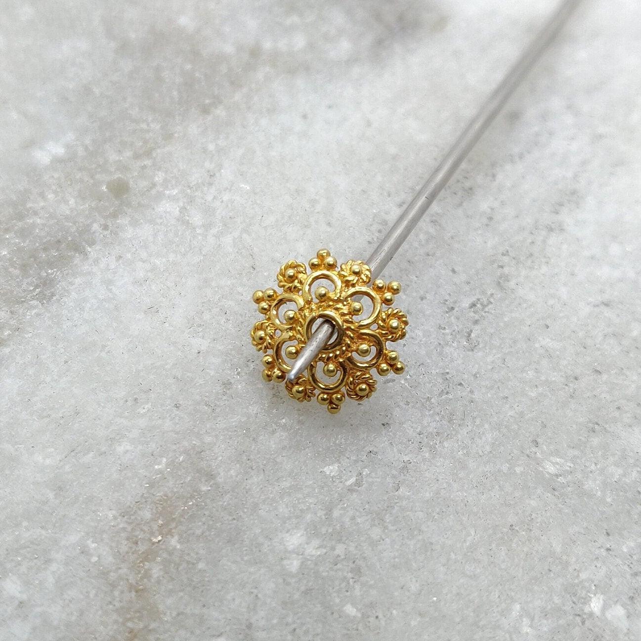 18K gold filigree spacer cap 10mm overhead view Jaipur