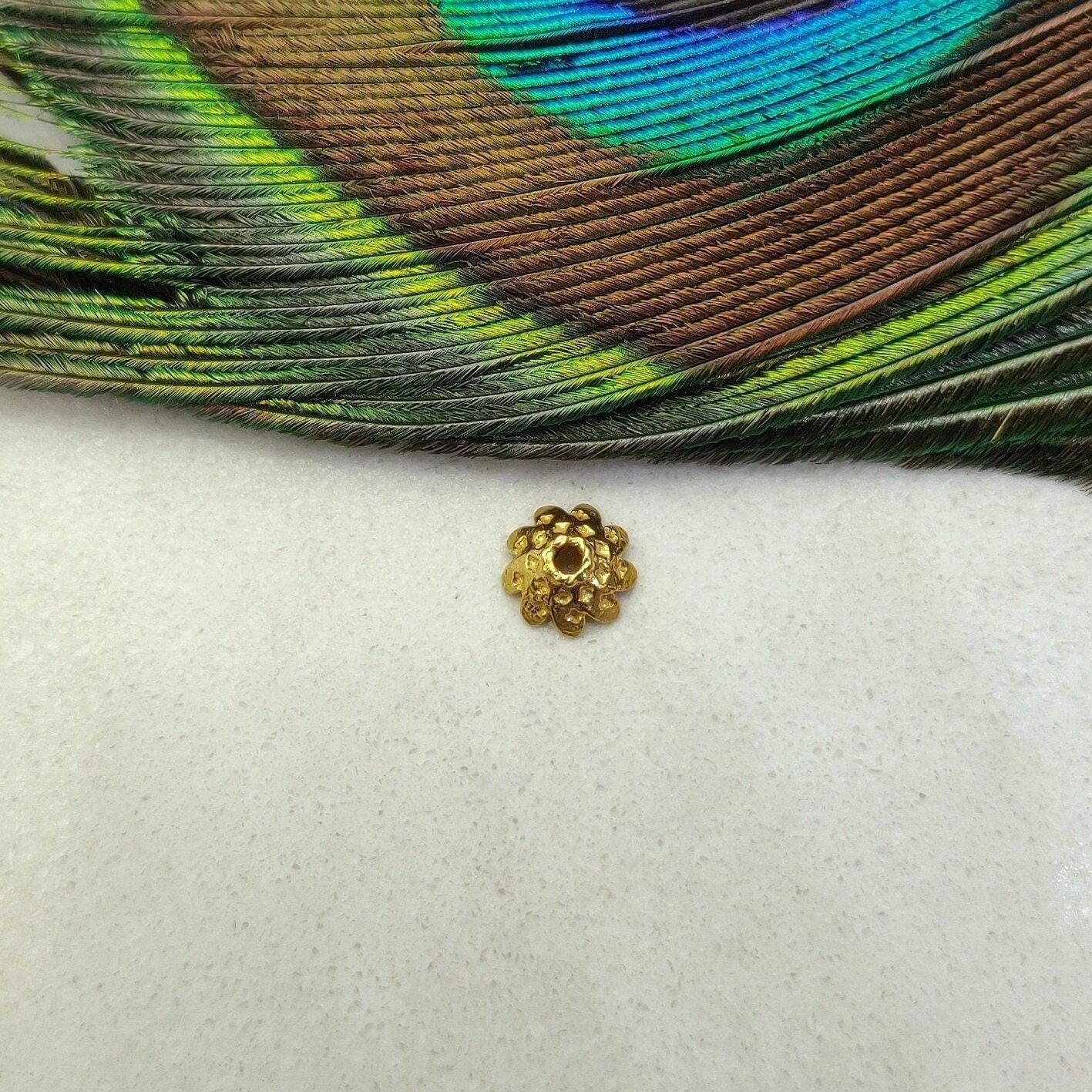 18K yellow gold floral bead cap DIY craft supply - front view