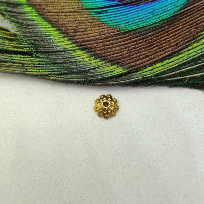 18K yellow gold floral bead cap DIY craft supply - front view