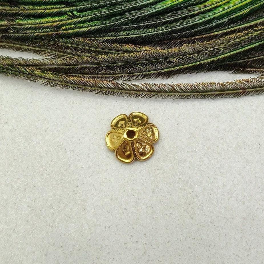 18K yellow gold floral bead cap spacer 7.5x3mm - front view