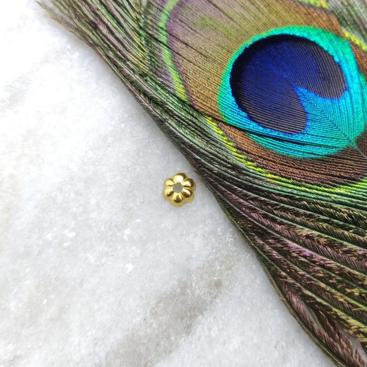 18K yellow gold floral bead caps 2x6mm front view