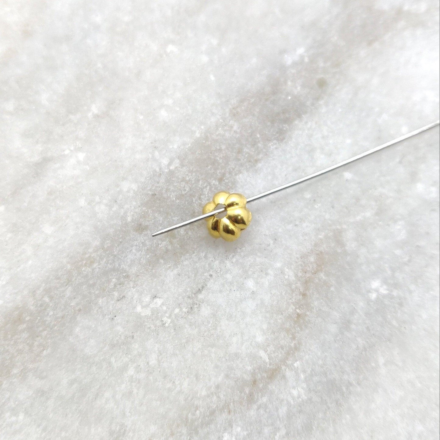 18K gold floral bead caps 2x6mm slim petal close-up