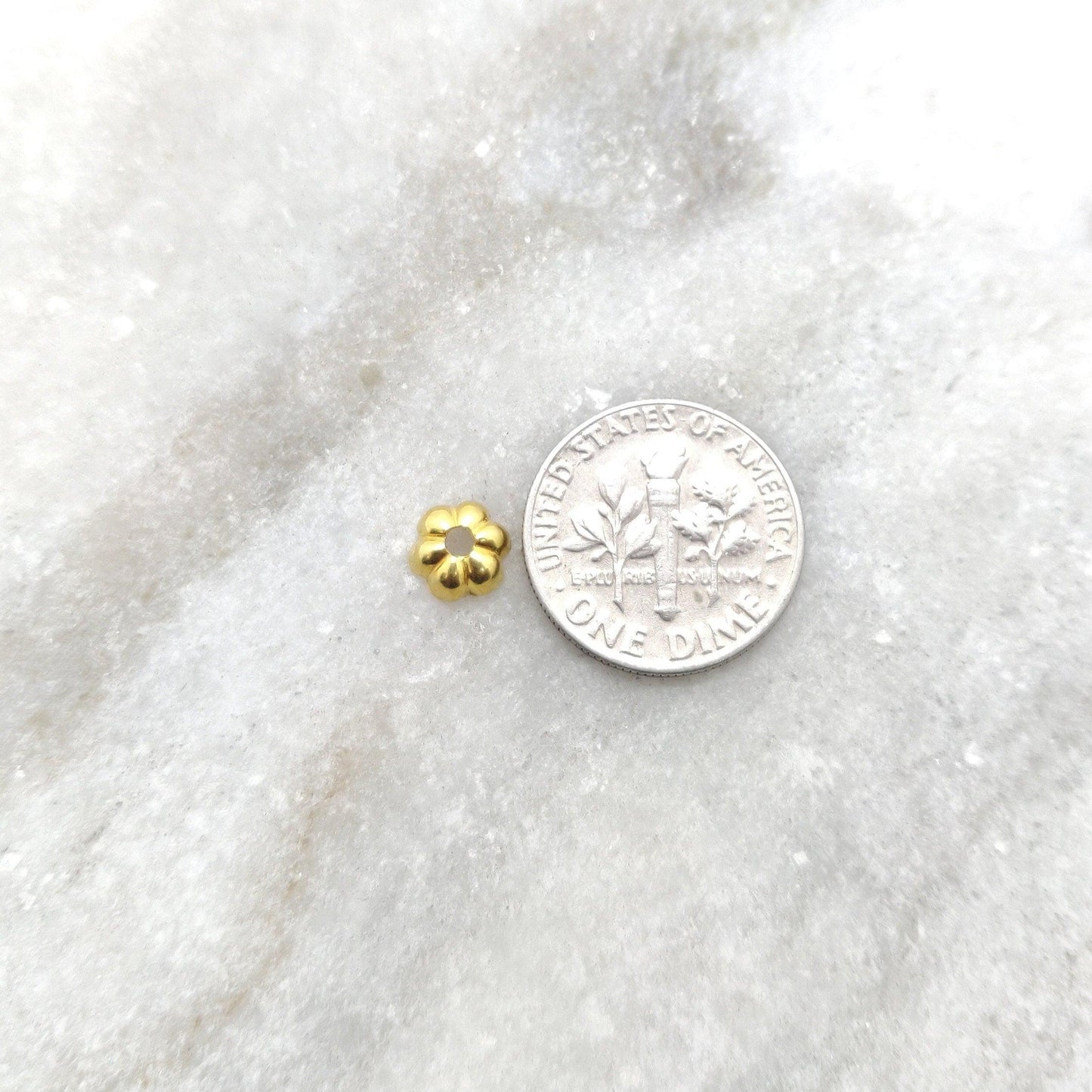 18K gold floral caps 2x6mm overhead view Jaipur