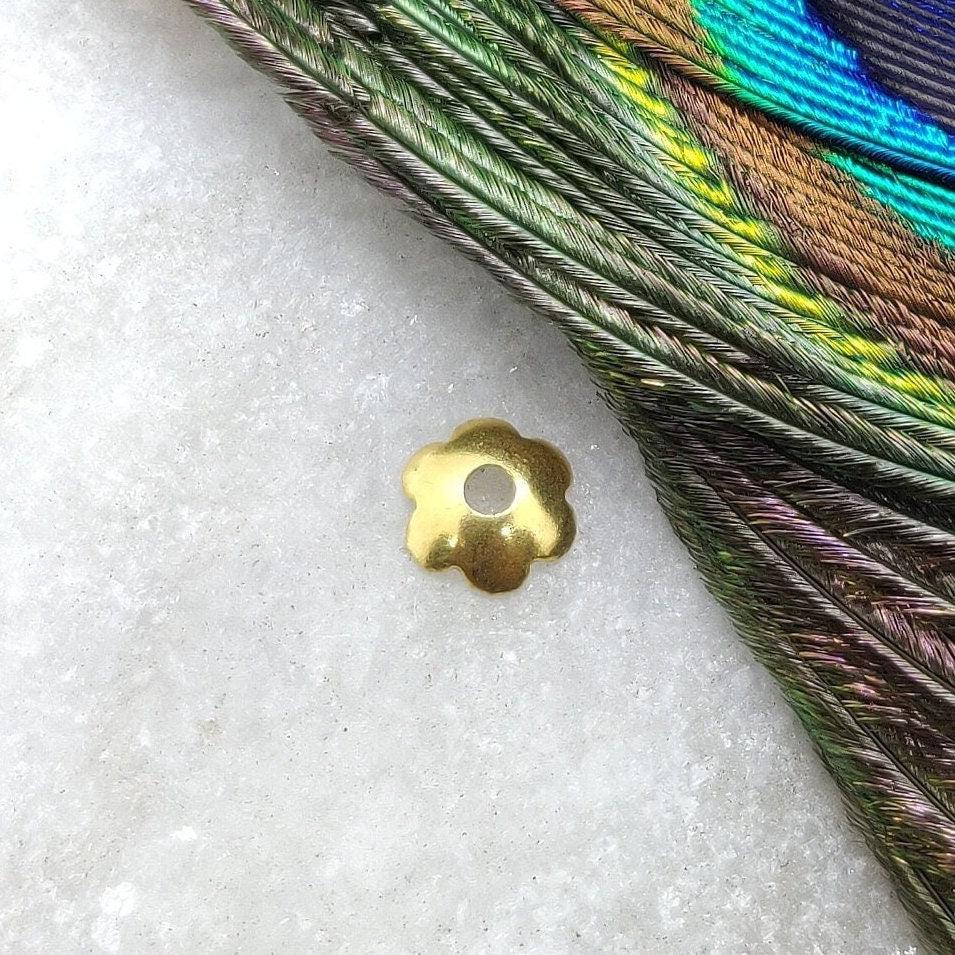 18K yellow gold floral plain bead caps 2x6mm - front view