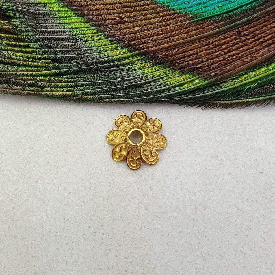 18K yellow gold floral spacer bead caps - front view versatile