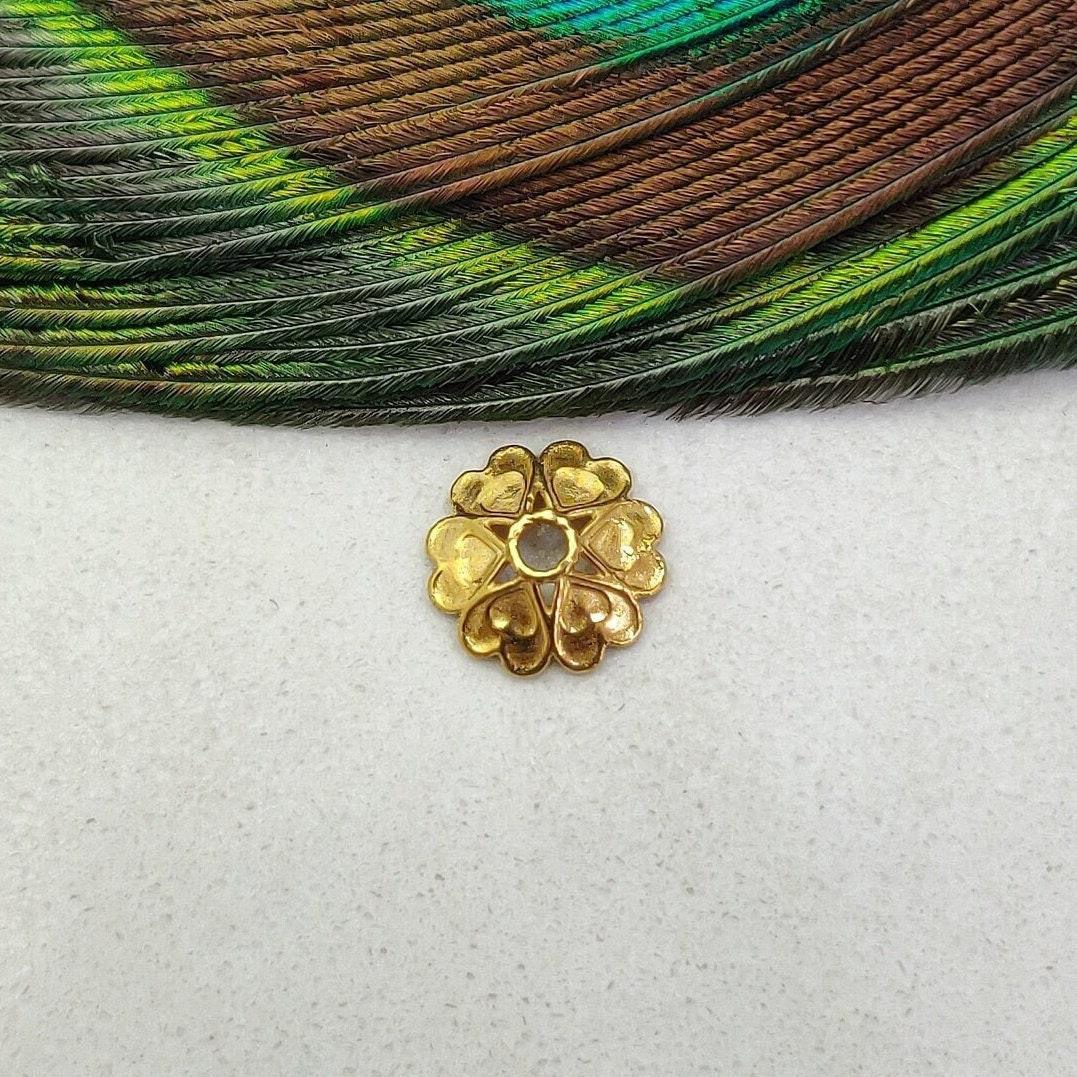 18K yellow gold floral spacer cap bead finding - front view