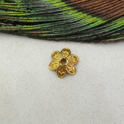 18K yellow gold flower cut bead cap DIY craft 9mm - front view