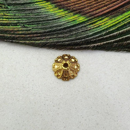 18K yellow gold flower end spacer bead cap finding - front view
