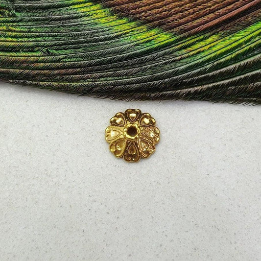 18K yellow gold flower end spacer bead cap finding - front view