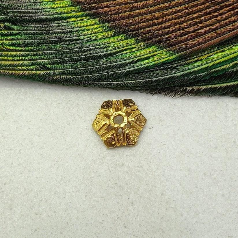 18K yellow gold hexagonal spacer bead caps findings front view