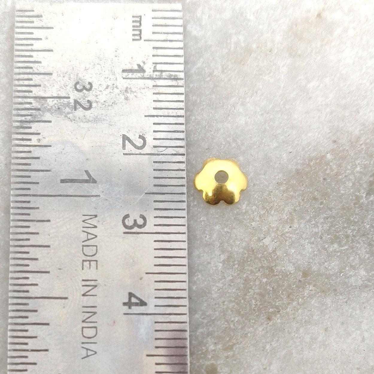 18K yellow gold plain bead cap 6mm styled on minimalist jewelry