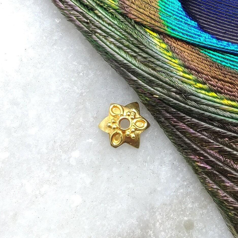 18K yellow gold plain star bead caps DIY craft 8mm front view
