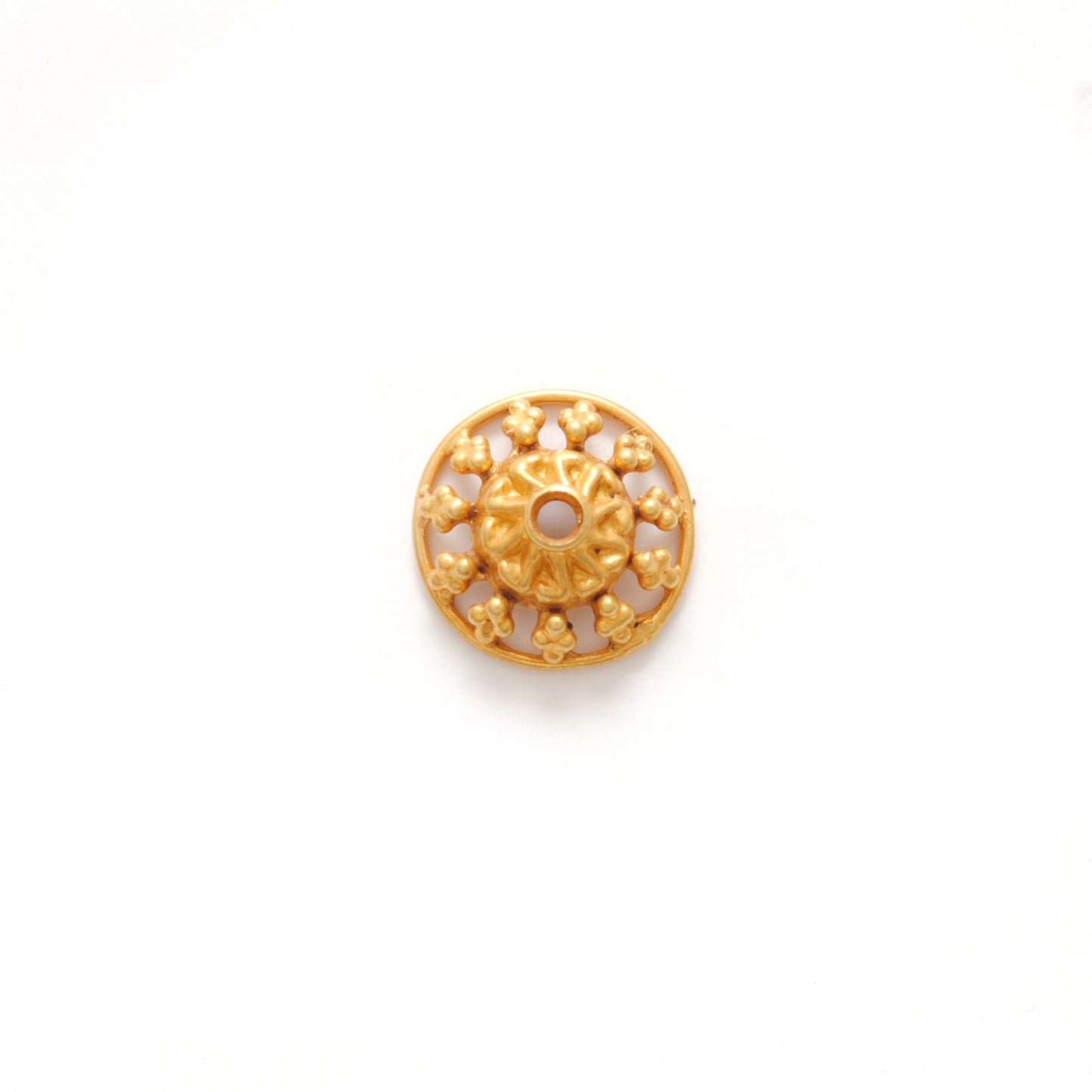 18K yellow gold round bead caps for jewelry 10mm - front view