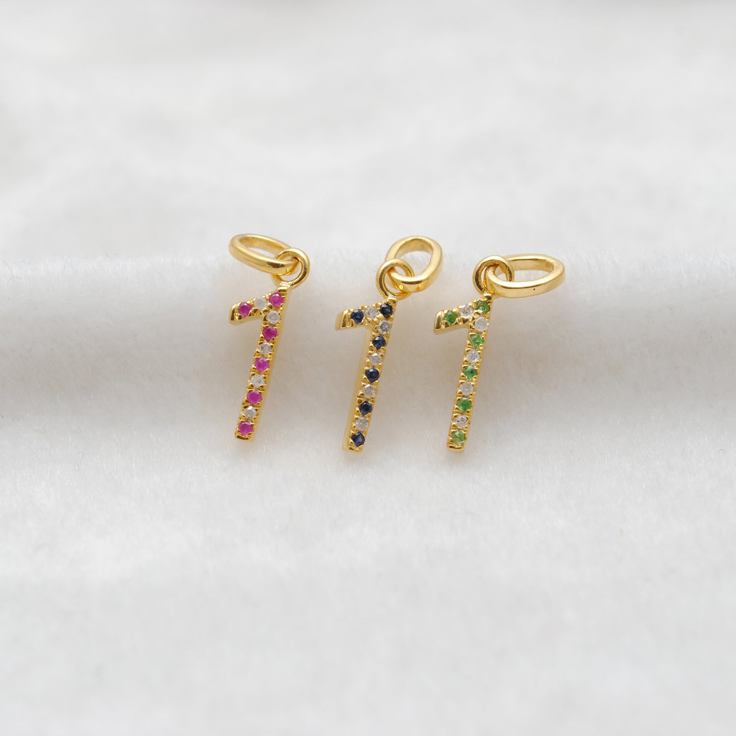 Natural Tsavorite Charm 1 initial Number | Ruby Gemstone 925 Silver Gold Plated Jewelry