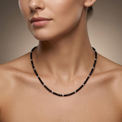 Natural Black Spinel Beaded Necklace | Handmade Dark Gemstone Strand Necklace for Women | Elegant Everyday Gift