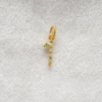 Natural Tsavorite Charm 1 initial Number | Ruby Gemstone 925 Silver Gold Plated Jewelry