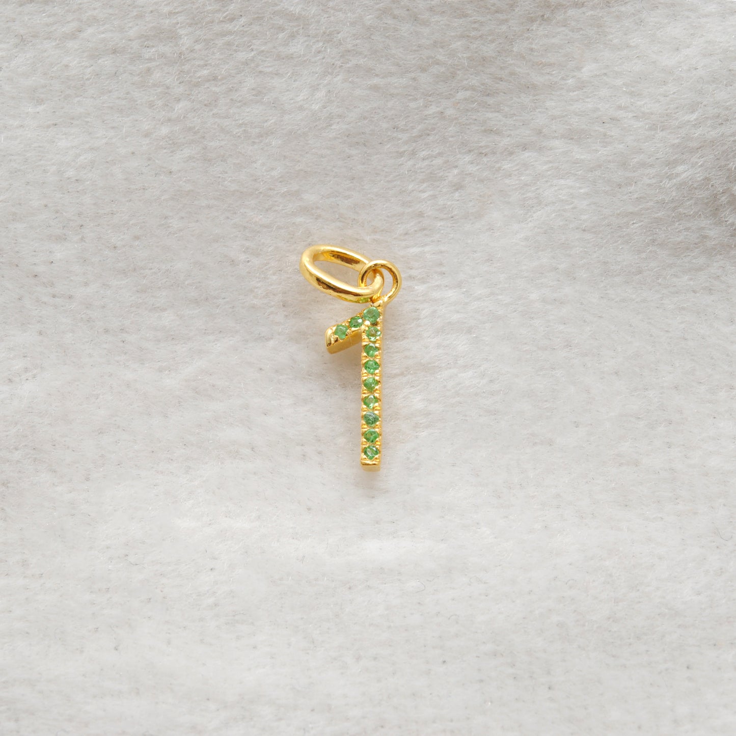 Natural Tsavorite Charm 1 initial Number | Ruby Gemstone 925 Silver Gold Plated Jewelry