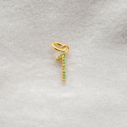 Natural Tsavorite Charm 1 initial Number | Ruby Gemstone 925 Silver Gold Plated Jewelry