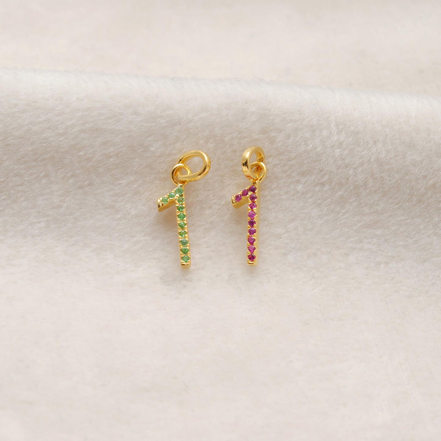 Natural Tsavorite Charm 1 initial Number | Ruby Gemstone 925 Silver Gold Plated Jewelry