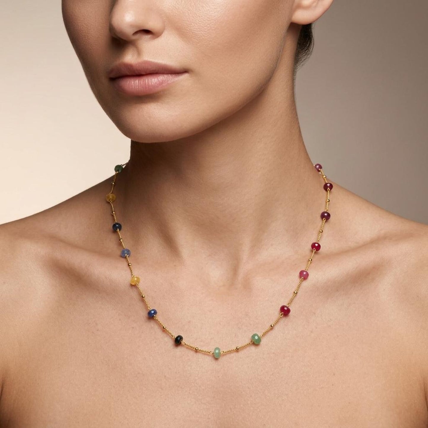 Natural Multi-Color Sapphire 6mm Beaded Necklace | Handmade Rainbow Sapphire Strand Necklace for Women | September Birthstone Gift