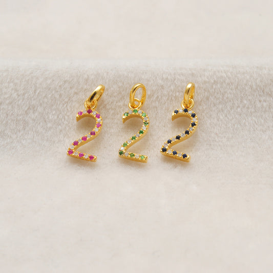 925 Sterling Silver Numeric 2 Charm with Diamond Accent – Ruby, Blue Sapphire & Tsavorite, 18.70mm