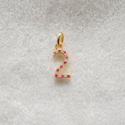 925 Sterling Silver Numeric 2 Charm with Diamond Accent – Ruby, Blue Sapphire & Tsavorite, 18.70mm