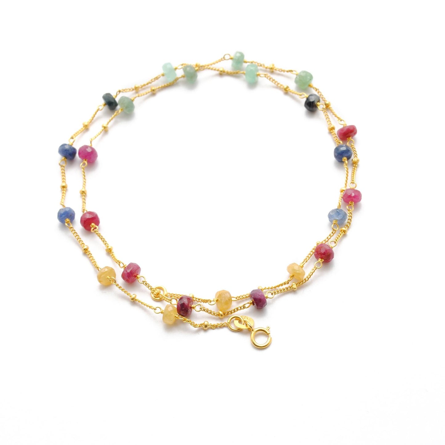 Natural Multi-Color Sapphire 6mm Beaded Necklace | Handmade Rainbow Sapphire Strand Necklace for Women | September Birthstone Gift