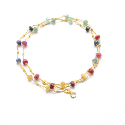 Natural Multi-Color Sapphire 6mm Beaded Necklace | Handmade Rainbow Sapphire Strand Necklace for Women | September Birthstone Gift