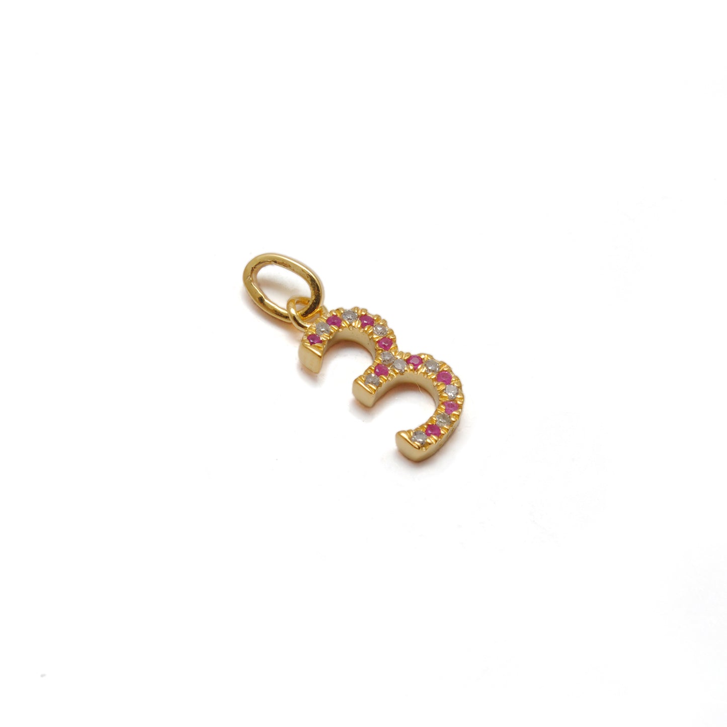 Ruby Sapphire Tsavorite Number Charm Pendant | Silver Diamond Initial Jewelry