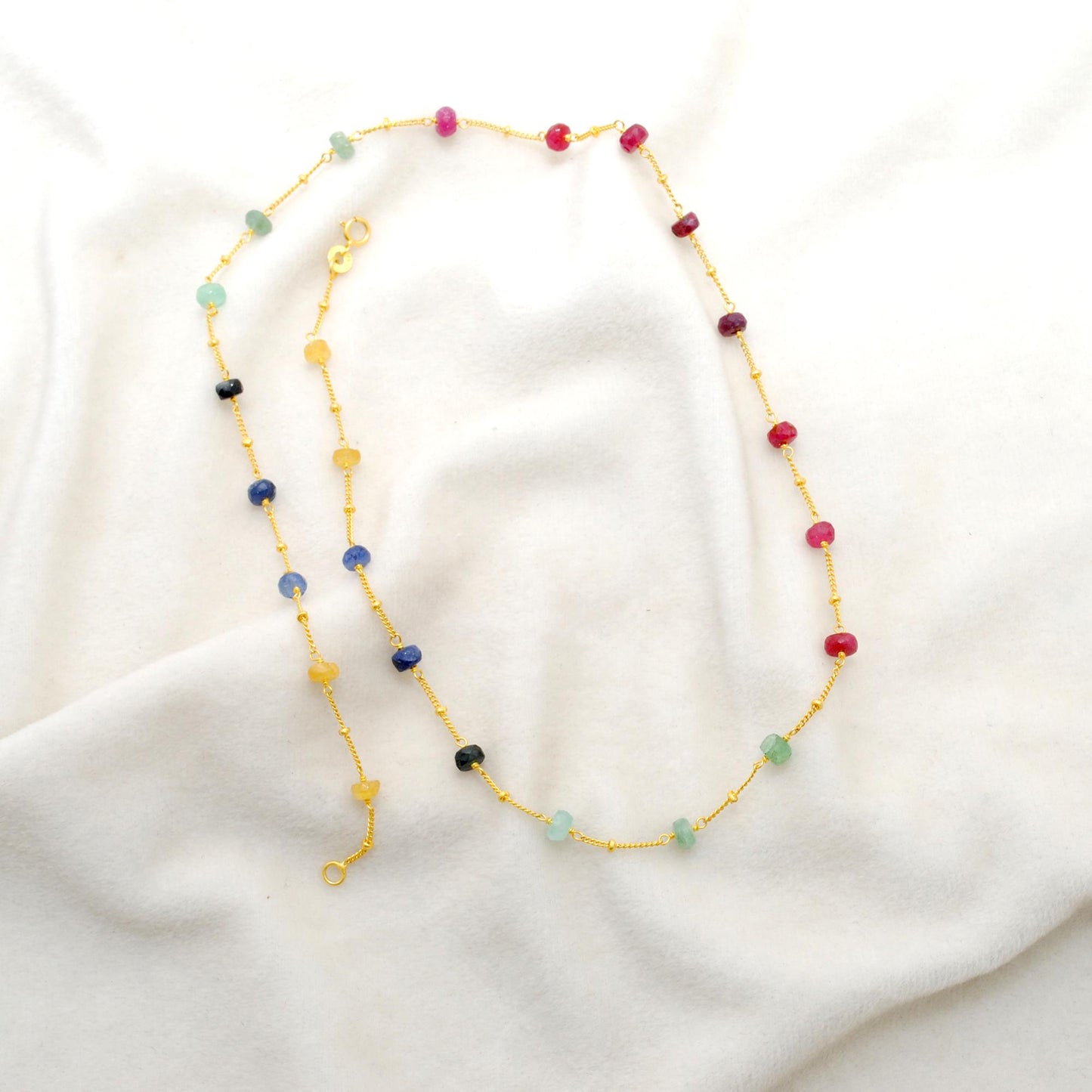 Natural Multi-Color Sapphire 6mm Beaded Necklace | Handmade Rainbow Sapphire Strand Necklace for Women | September Birthstone Gift