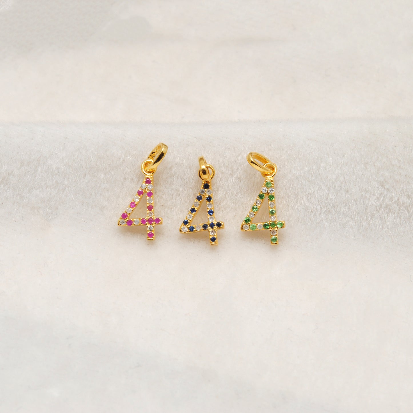 925 Sterling Silver Numeric 4 Charm with Diamond Accent – Ruby, Blue Sapphire & Tsavorite, 18.70mm