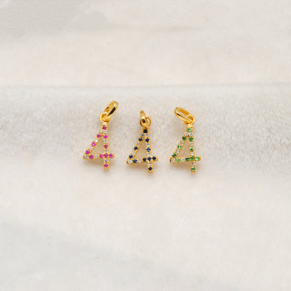 925 Sterling Silver Numeric 4 Charm with Diamond Accent – Ruby, Blue Sapphire & Tsavorite, 18.70mm