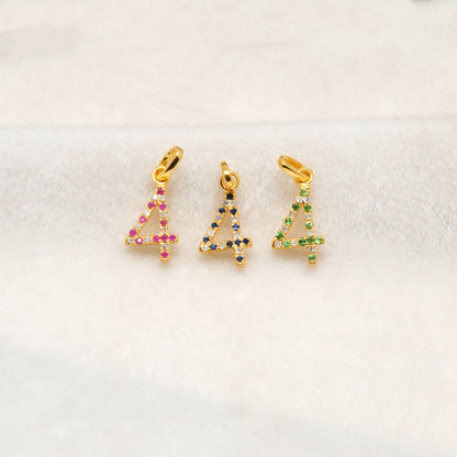 925 Sterling Silver Numeric 4 Charm with Diamond Accent – Ruby, Blue Sapphire & Tsavorite, 18.70mm