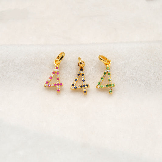 925 Sterling Silver Numeric 4 Charm with Diamond Accent – Ruby, Blue Sapphire & Tsavorite, 18.70mm
