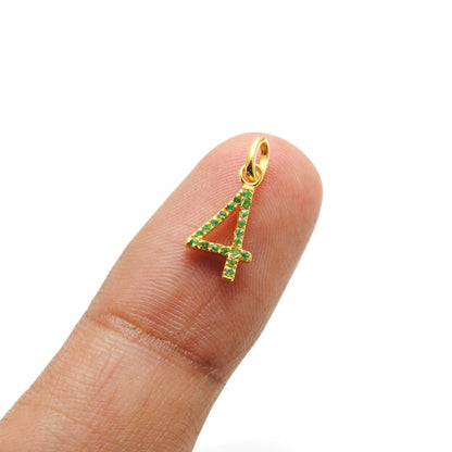 925 Sterling Silver Numeric 4 Charm with Diamond Accent – Ruby, Blue Sapphire & Tsavorite, 18.70mm