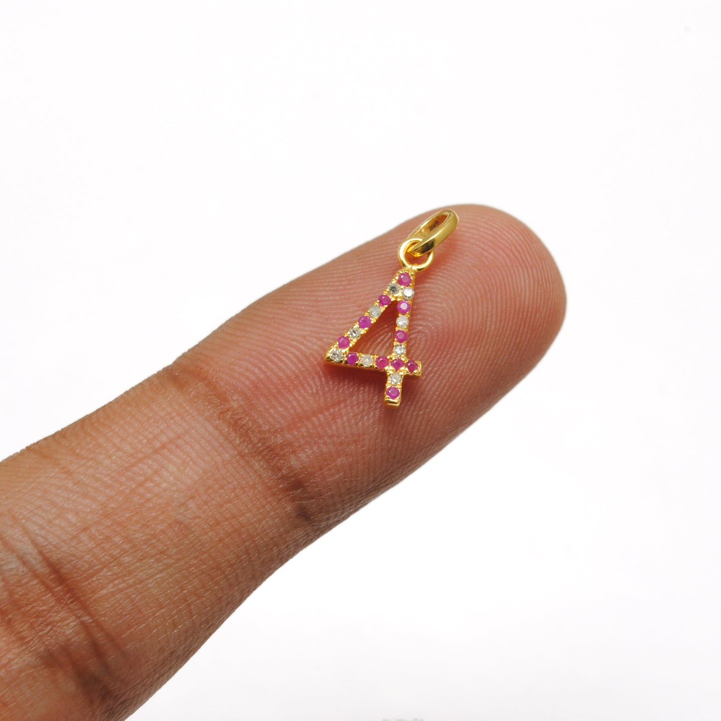 925 Sterling Silver Numeric 4 Charm with Diamond Accent – Ruby, Blue Sapphire & Tsavorite, 18.70mm