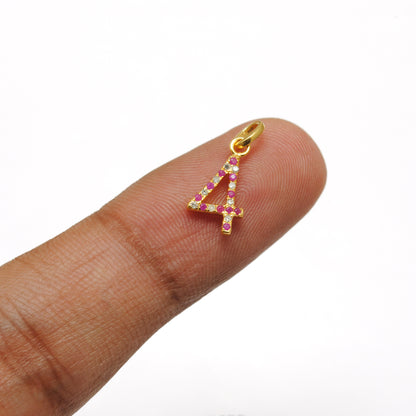 925 Sterling Silver Numeric 4 Charm with Diamond Accent – Ruby, Blue Sapphire & Tsavorite, 18.70mm