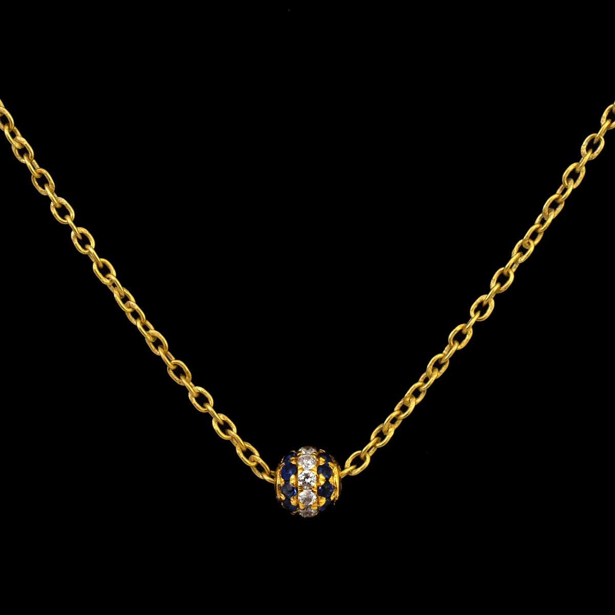 4mm Blue Sapphire Diamond 14K Gold Ball Spacer – Overhead View