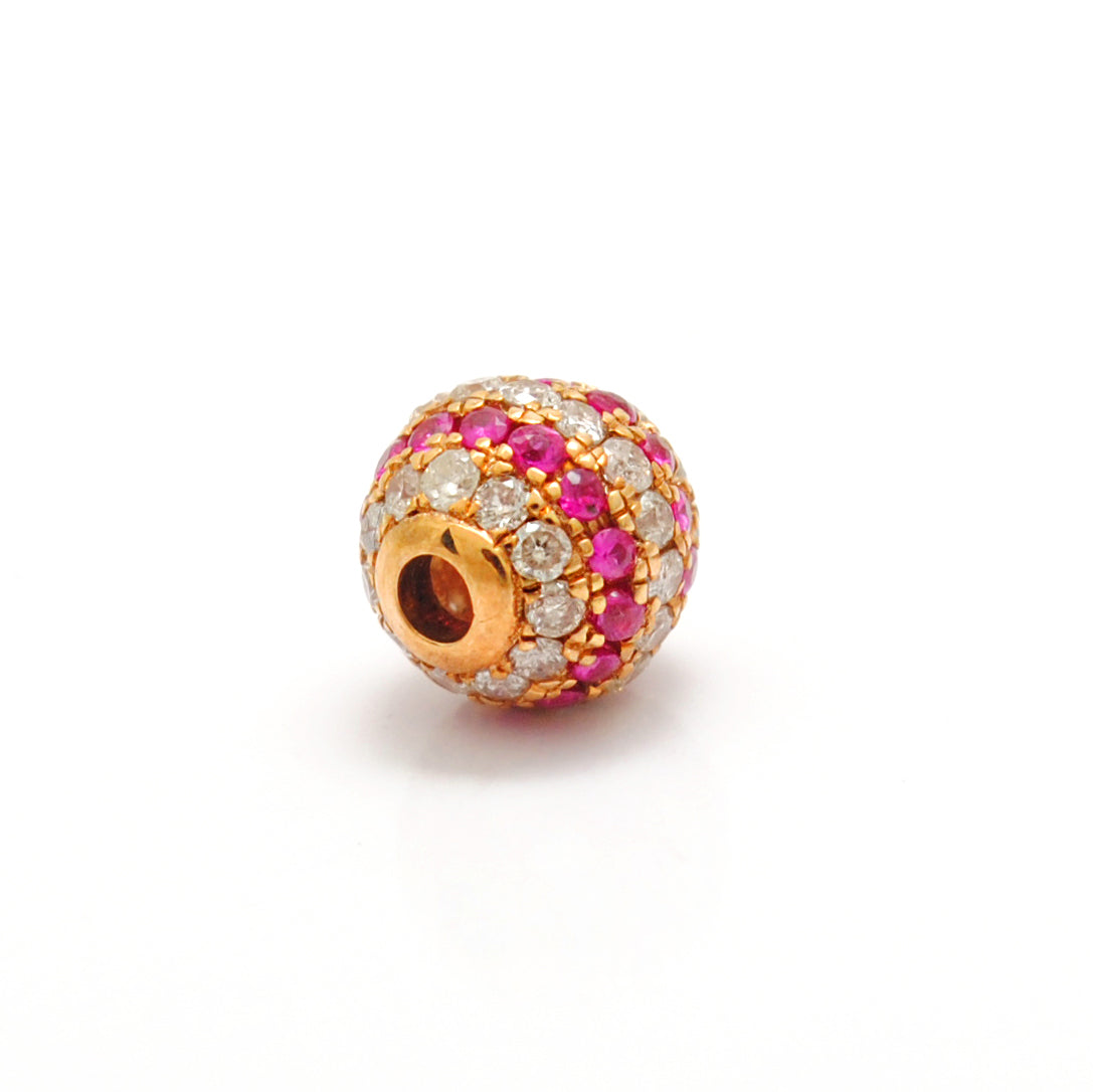 4mm Diamond Ruby 14K Gold Ball Spacer – Overhead View