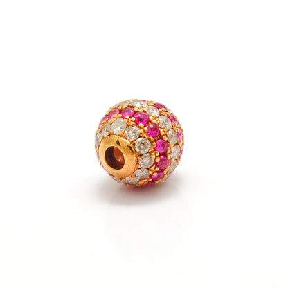 4mm Diamond Ruby 14K Gold Ball Spacer – Overhead View