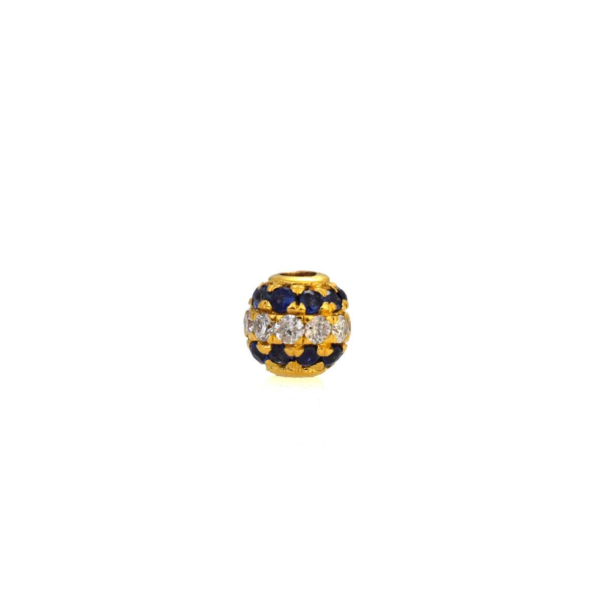 4mm Natural Blue Sapphire & Diamond Pavé 14K Gold Ball Spacer Bead – Front View