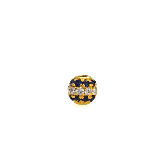 4mm Natural Blue Sapphire & Diamond Pavé 14K Gold Ball Spacer Bead – Front View