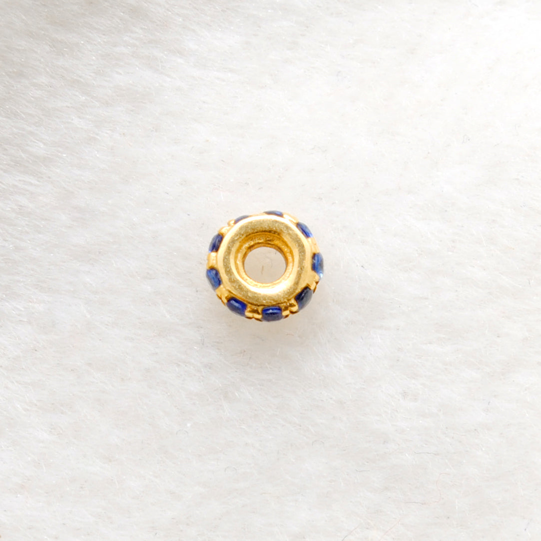 4mm Natural Blue Sapphire Pavé 14K Solid Gold Wheel Rondelle Spacer – Front View